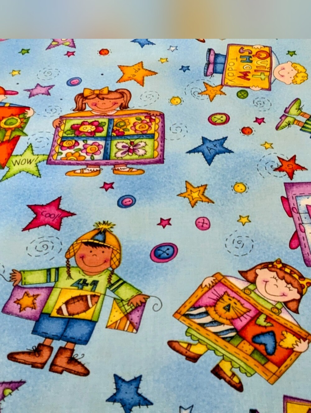 Colorful "Kids Can Quilt" Fabric by Kari Pearson for Quilting Treasures 44x39"